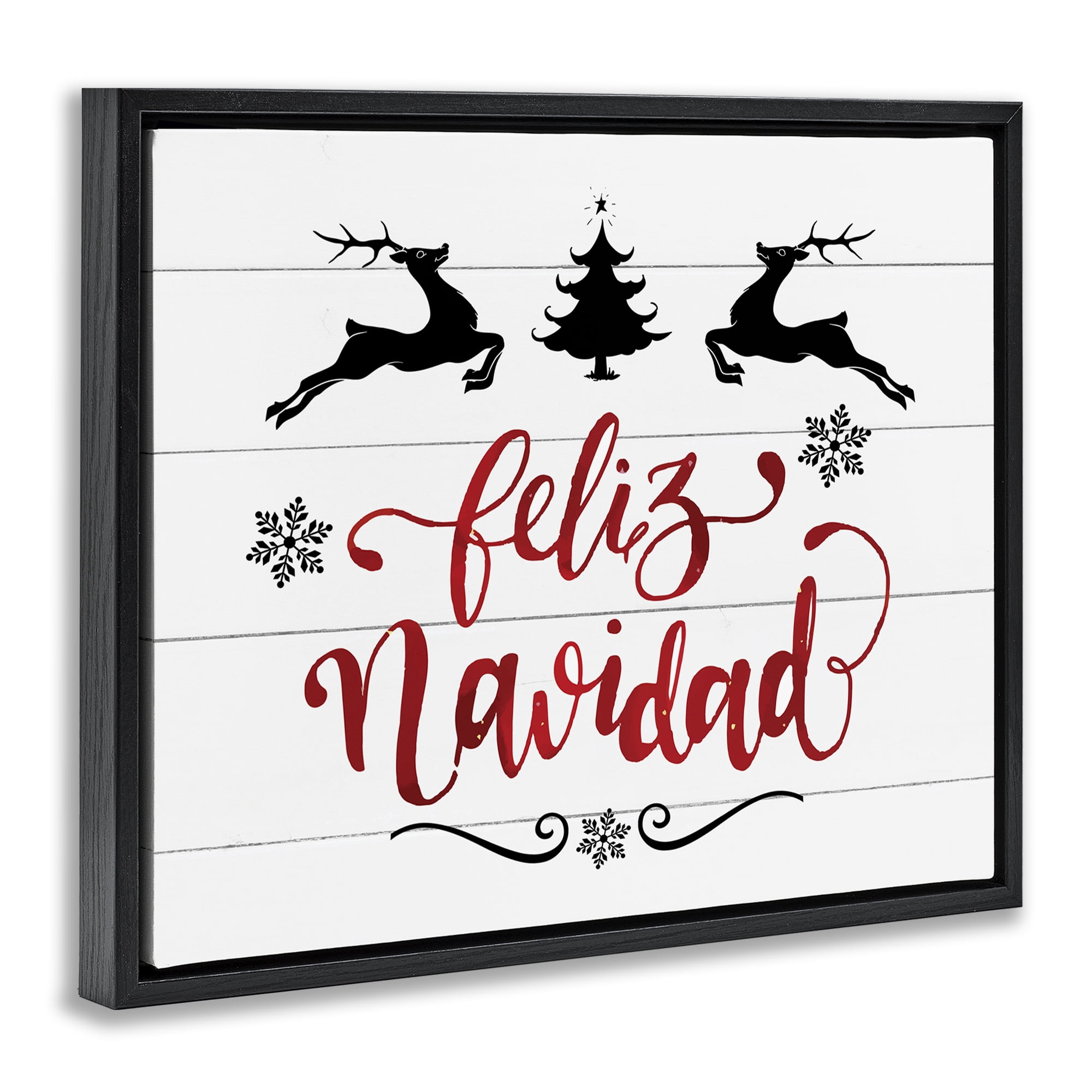 Stupell Industries Feliz Navidad con Renos Holiday Painting Black Floater Framed Art Print Wall Art, 21 x 17