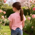 thumbnail image 7 of Cethrio Girls Cotton T-shirts, Cute Short Sleeve Casual Crew Neck Summer Tops Kids Tees Pink Size 8, 7 of 7