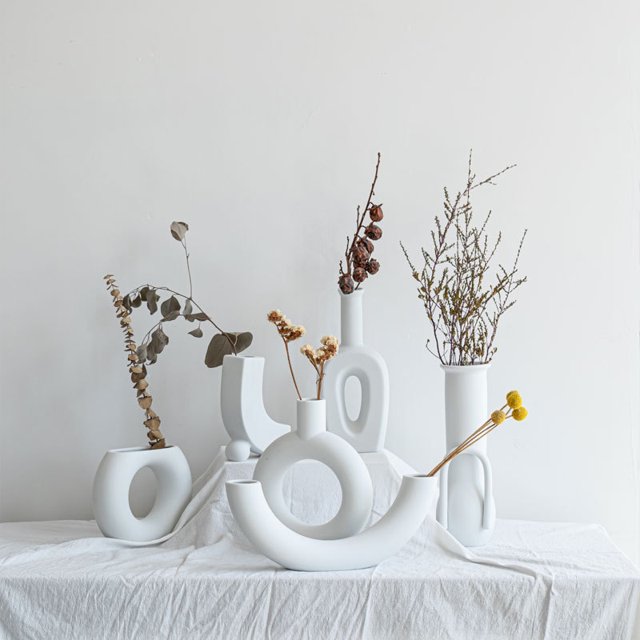 Jarrón de cerámica de forma especial simple sin esmaltar de estilo nórdico con flores secas y flores en la decoración de la sala de estar, estilo elegante ShuxiuWang 8390606302762