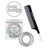 Invisibobble Traceless Hair Ring (with Sleek Steel Pin Tail Comb) (Power / Clear - 3 pack)