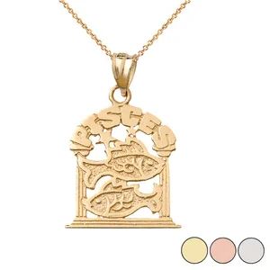 Zodiac Pisces Pendant Necklace in Solid Gold (Yellow/Rose/White)