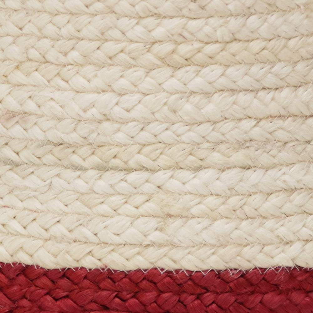 LR Home Woven Round Jute 19" Storage Basket with Handles, Red/White Stripe