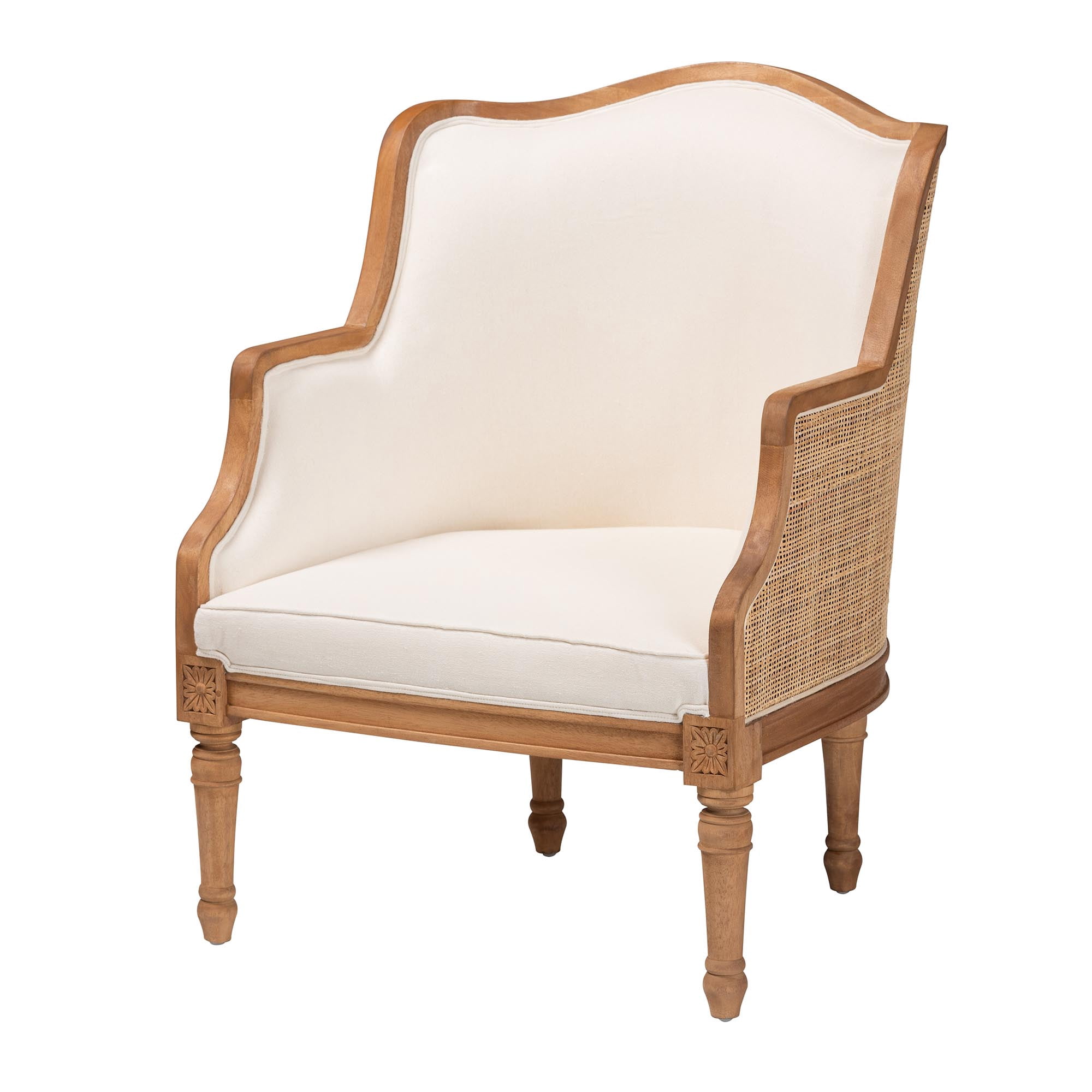 bali & pari Elizette Rattan and Bayur Wood French Provincial Accent Chair, Honey Oak
