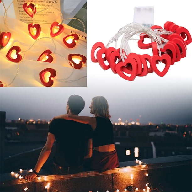 Linterna Decorativa Led de San Valentín, Propuesta, Decoración de Boda, Cadena de Luces para Festivales, Luz de Madera Roja Hueca