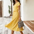 thumbnail image 6 of Fengqque Women Summer Midi Dresses Chiffon Short Sleeve Button V Neck Waist Drawstring Plus Size T Shirt Dress Yellow XL(XL), 6 of 7