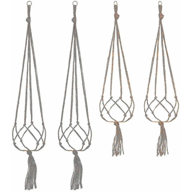 Hanging Macrame Plant Pot Holder, 4pcs, Brown, Indoor/Outdoor Garden Decoration