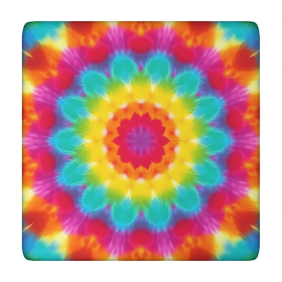 Colorful Tie Dye Mandala Pattern Square Fitted Tablecloth with Elastic Edge,Square Table Cover,Washable Elastic Table Cover for Home Kitchen Party Decor 34"x34"