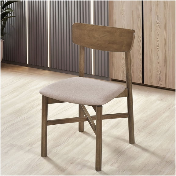 Natural Walnut Wood Dining Chairs, Set of 2 Modern Side Chairs with Upholstered Seat Cushions