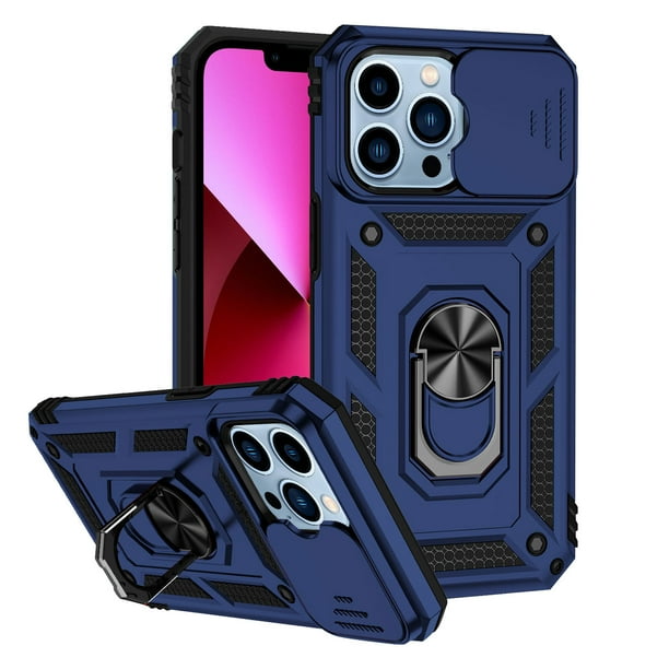 Funda magnética 3 en 1 para teléfono con anillo para el dedo, con tapa deslizante para cámara y soporte giratorio de 360° para iPhone 13/14/Pro/Pro.