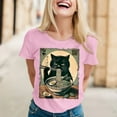 thumbnail image 2 of Essentials Womens Tees Tops Basic Shirts Cute Cat Print Short Sleeve Summer Cartoon Animal Graphic Slim Fit Layer Clothes Pink M, 2 of 5
