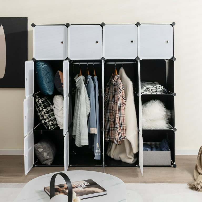 Portable Wardrobe Closet, Modular Plastic Clothes Storage Cabinet Chest w/  Doors, Organizer Cube DIY Bookshelf Combination Armoire for bedroom, living