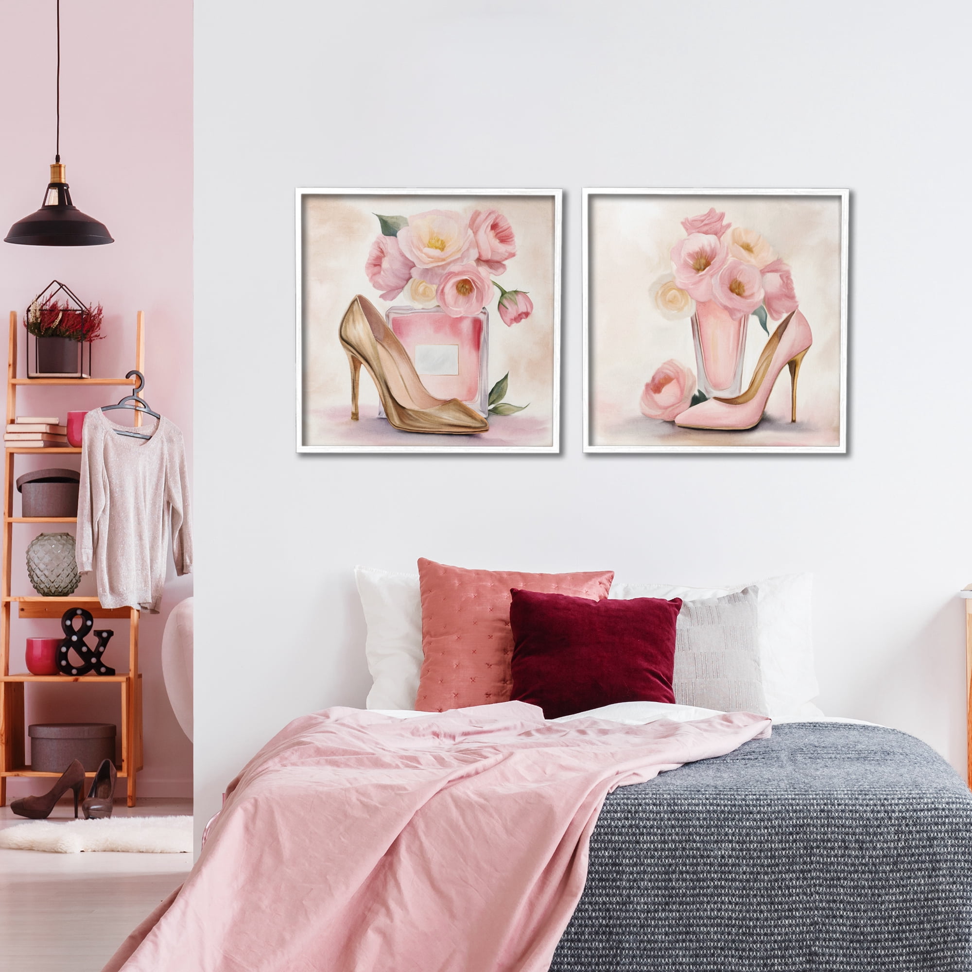 Stupell Industries Blush Pink Beauty 2 Piece White Framed Giclee Art Set, design by Kim Allen