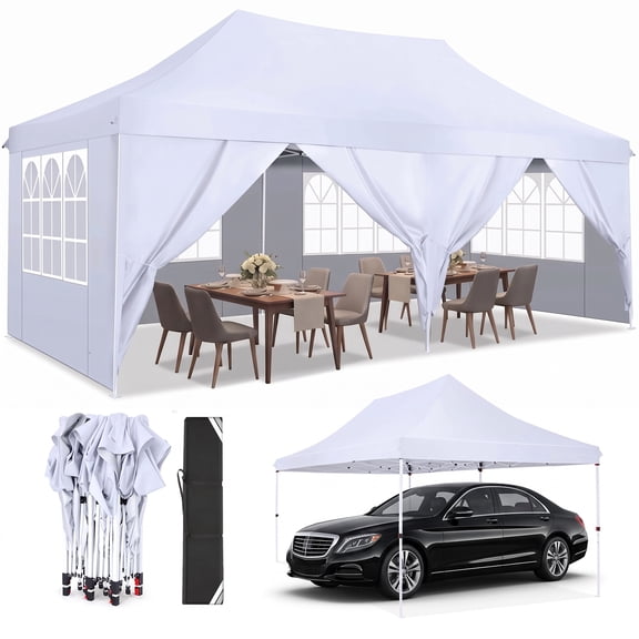 HOTEEL 10x20 Pop Up Canopy Tents for Parties,Waterproof Canopy Tent with Sidewalls,Outdoor Gazebo Canopy with Carry Bag,Tent for Backyard,Wedding,Patio,Event,Commercial,White
