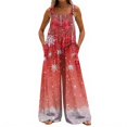 thumbnail image 6 of Women's Christmas Print Wide Leg Overalls - Strapless Tank With Pockets Casual Solid Color Onesie, Red Size M, 6 of 7