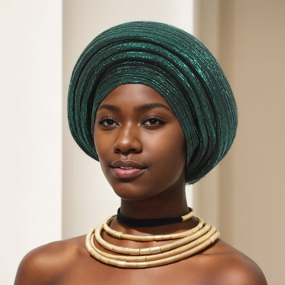 Tied African Hats Gold Auto Gele African Head Wraps Church Turban for Women