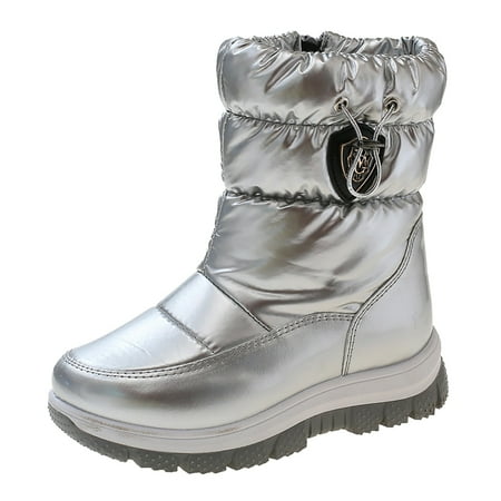 

Children Non Slip Durable Crashproof Water Proof Snow Boots For Girls And Boys Little Kid And Big Kid Winter Warm Plush Cotton Boots Silver 36