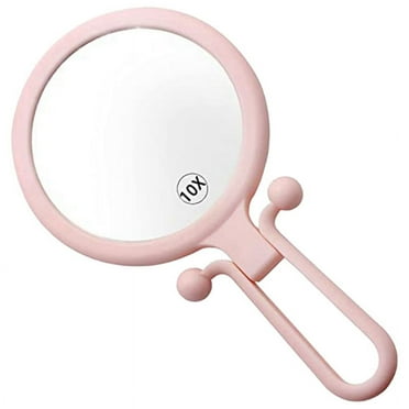 10X Handheld Magnifier, Double Sided Folding , Portable Handheld Mirror with Adjustable Handle(Pink)
