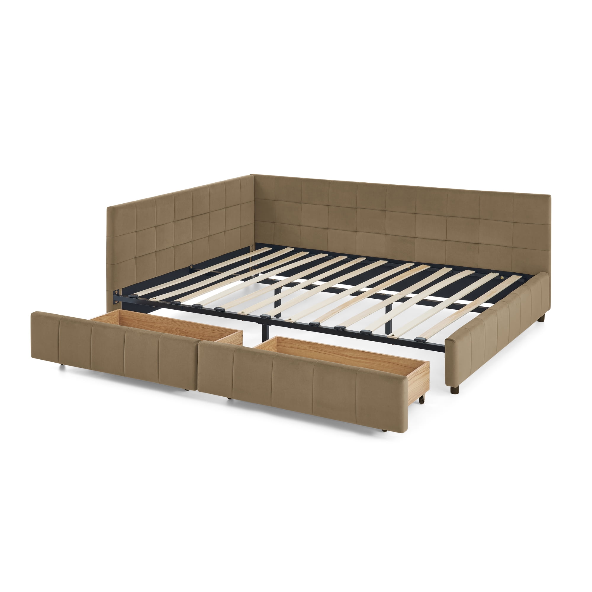 Queen Size Storage Upholstered Tufted Bed Frame, Sofa Bed Frame with Comfortable Backrest and Armrests, Queen Size Bed for Bedroom, Living Room,Velvet, BROWN(85.5''*64.5''*29.5'')