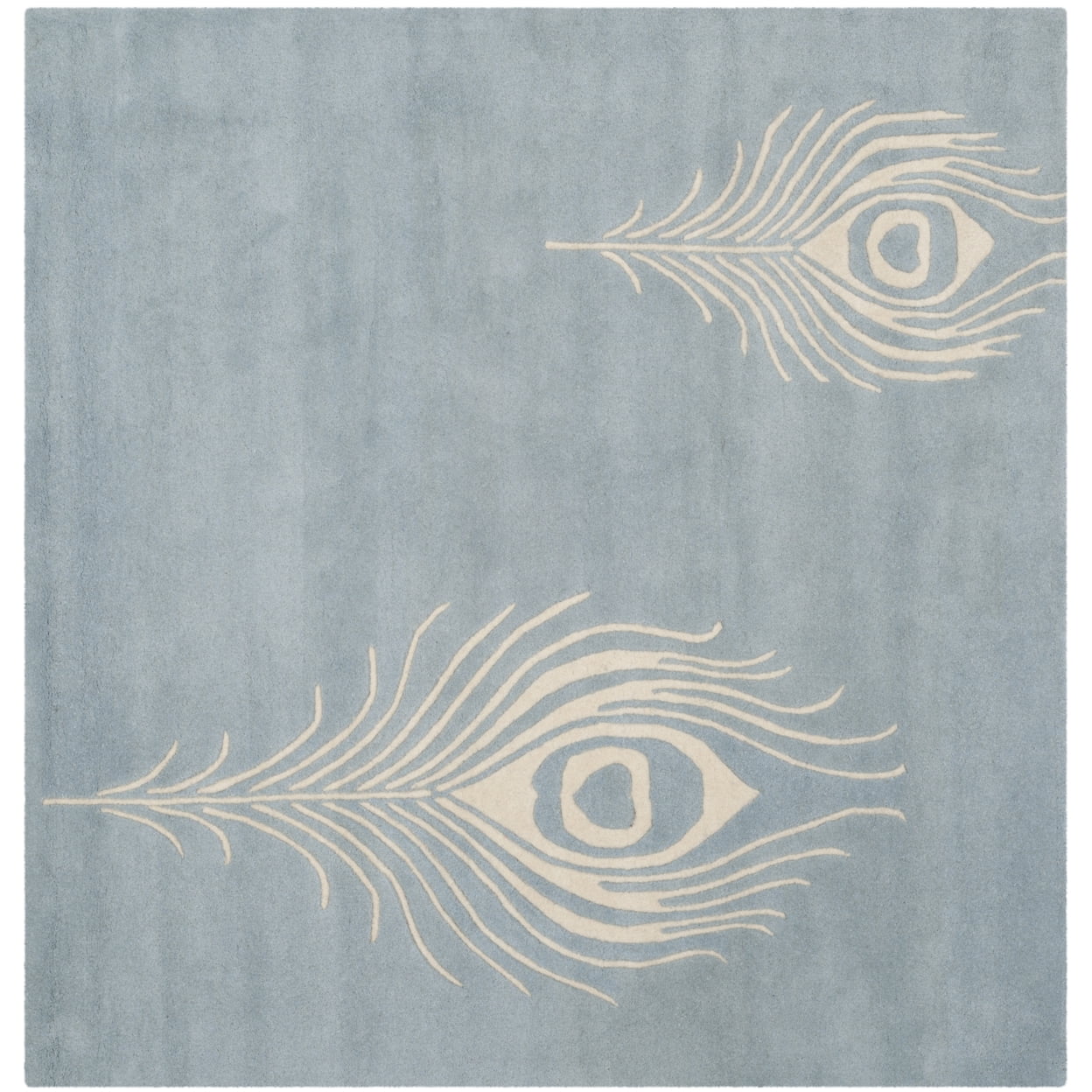 SAFAVIEH Soho Jarvis Peacock Feather Wool Runner Rug, Light Blue/Ivory, 2'6" x 8'