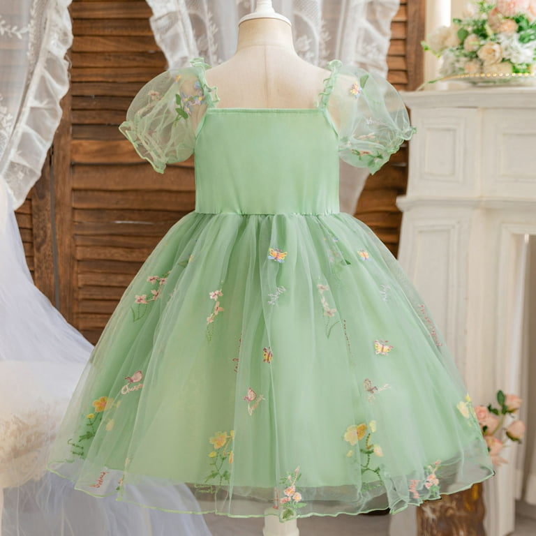 Little Girl Dress Short Sleeve Tiered Swing A-Line Cute Green Dresses For  Girls Toddler Birthday Dress Fancy Dress For Girls - Walmart.com