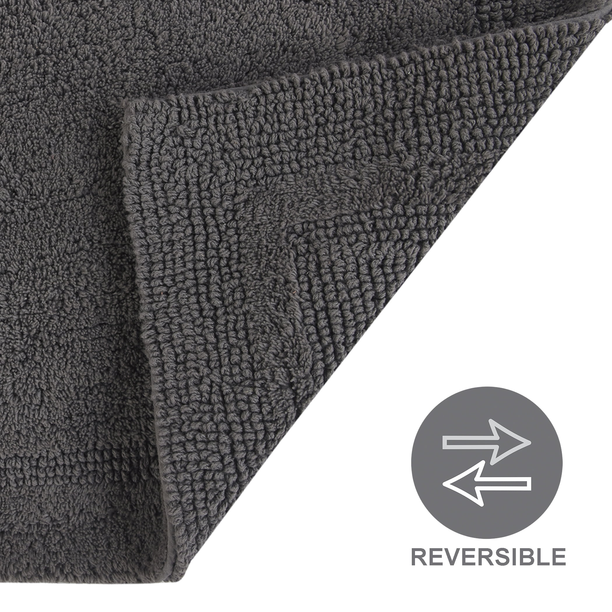 Better Homes & Gardens Cotton Reversible Bath Rug, Grey Flannel, 17" x 24"