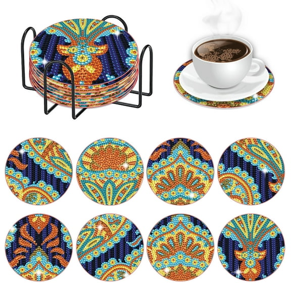 8pcs DIY Diamond Painting Coaster Kit with Beautiful Floral Design and Stand, Perfect for Home Decor and Gift Giving