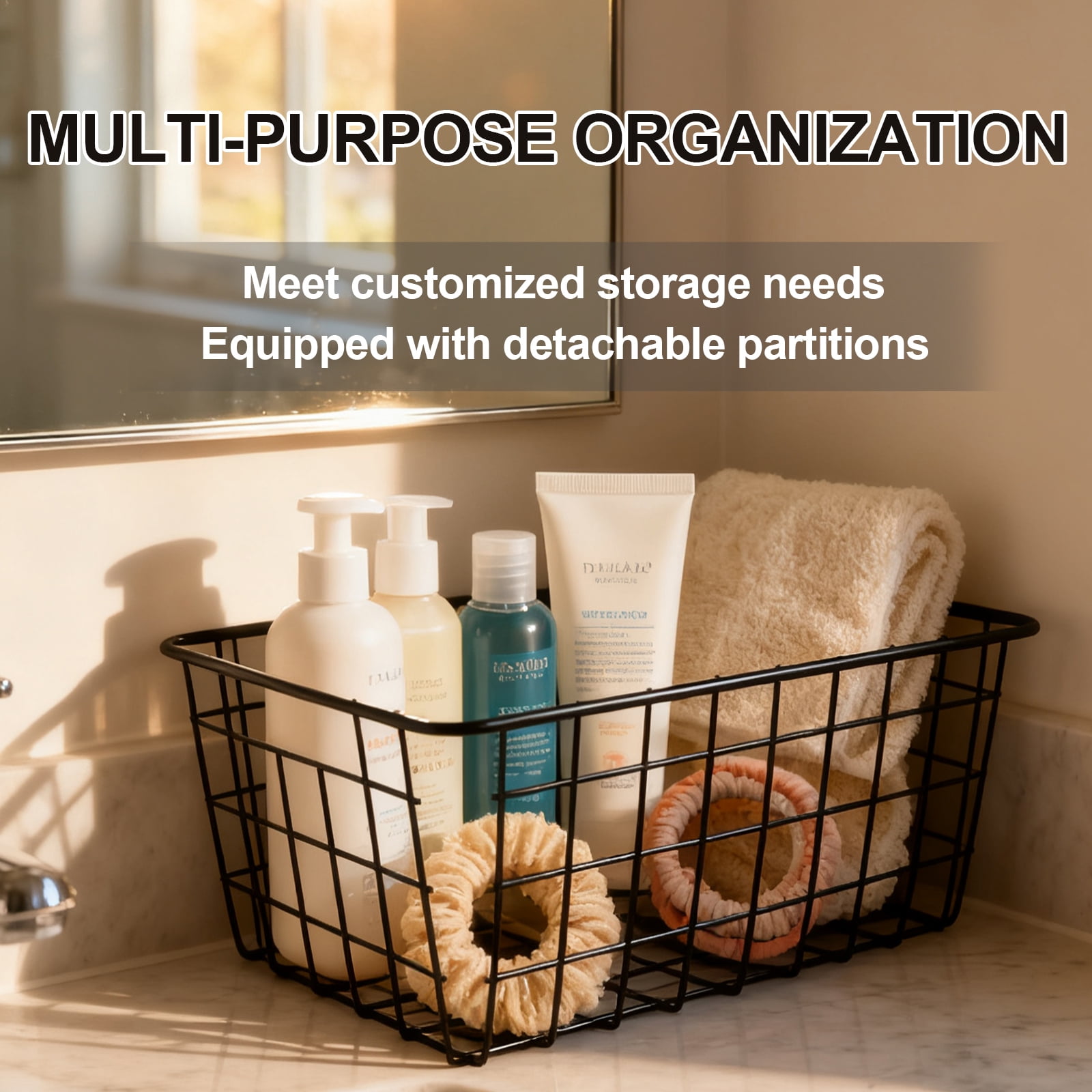 2-Pack Black Metal Wire Storage Baskets, Multi-Use Organizer Bins for Kitchen Pantry Laundry, 11 x 8.5 x 4.7 inches Home Organization