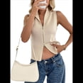thumbnail image 3 of Chaleco de Suéter con Cremallera para Mujer, Sin Mangas, de Punto Acanalado, con Cuello en V y Rayas Albaricoque S, 3 of 10