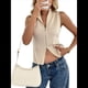 thumbnail image 3 of Chaleco de Suéter con Cremallera para Mujer, Sin Mangas, de Punto Acanalado, con Cuello en V y Rayas Albaricoque L, 3 of 10