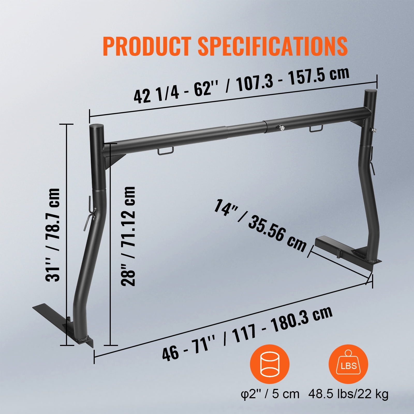 SKYSHALO 46"-71" Truck Rack 800lbs Pick up Truck Ladder Width Capacity for Kayak