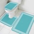 thumbnail image 3 of Turquoise Bath Mat 3 Piece Bathroom Rug Set, Geometric Boho Ethnic Tile Chic Monochrome Non Slip Bath Rug Contour Mat and Toilet Lid Cover, Absorbent Shower Mats Soft Bath Rugs and Mats Sets, 3 of 8