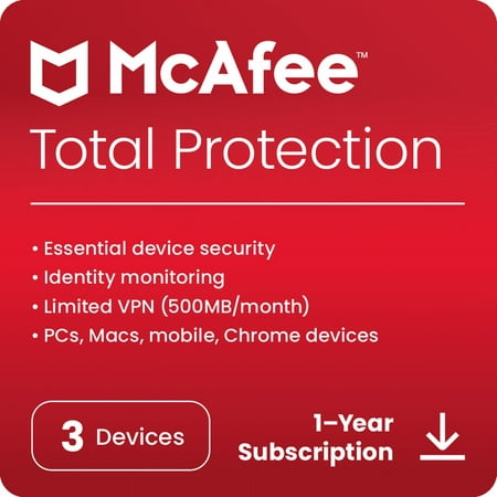 McAfee® Total Protection Antivirus & Internet Security Software for 3 Devices (Windows®/Mac®/Android/iOS/ChromeOS), 1-Year Subscription, [Digital Download]
