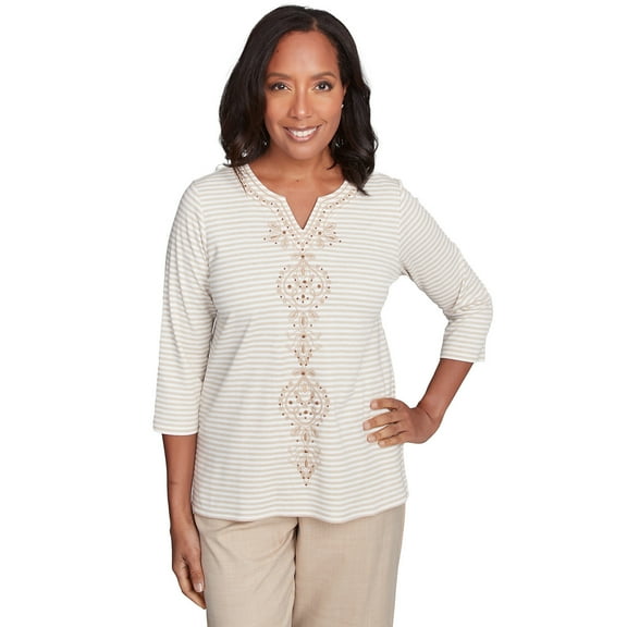 Alfred Dunner Womens Bold Medallion Stripe Top