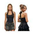 thumbnail image 2 of LMLYSoH Women's Halter Tank Tops Summer Dot Print Sleeveless Backless Tie Neck Vest Slim Fit Going Out Shirt, 2 of 9