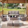 thumbnail image 2 of OPOHORO 6 Pieces Patio Furniture Set with Patio Couch Swivel Chair Coffee Table and Ottoman, Brown Wicker Furniture Ideas for the Patio Proch Deck in Gray, 2 of 15
