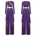 thumbnail image 7 of iiniim Women Liturgical Dancewear Long Sleeve Praise Dance Tunics with Wide Leg Baggy Pants Purple XL, 7 of 7