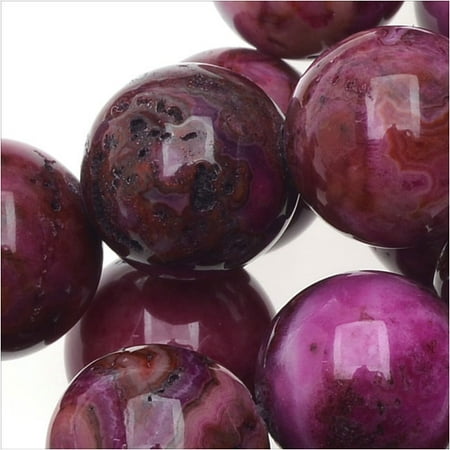 Crazy Agate Beads - Crazy Lace Agate Dyed Gemstone Beads, 10mm Round, 15.5 Inch Strand, Magenta Pink