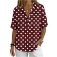 thumbnail image 4 of GUACER Short Sleeve Tops for Women Polka Dot Loose Fit Cotton Linen Collared Casual Button-Down Shirts, 4 of 7