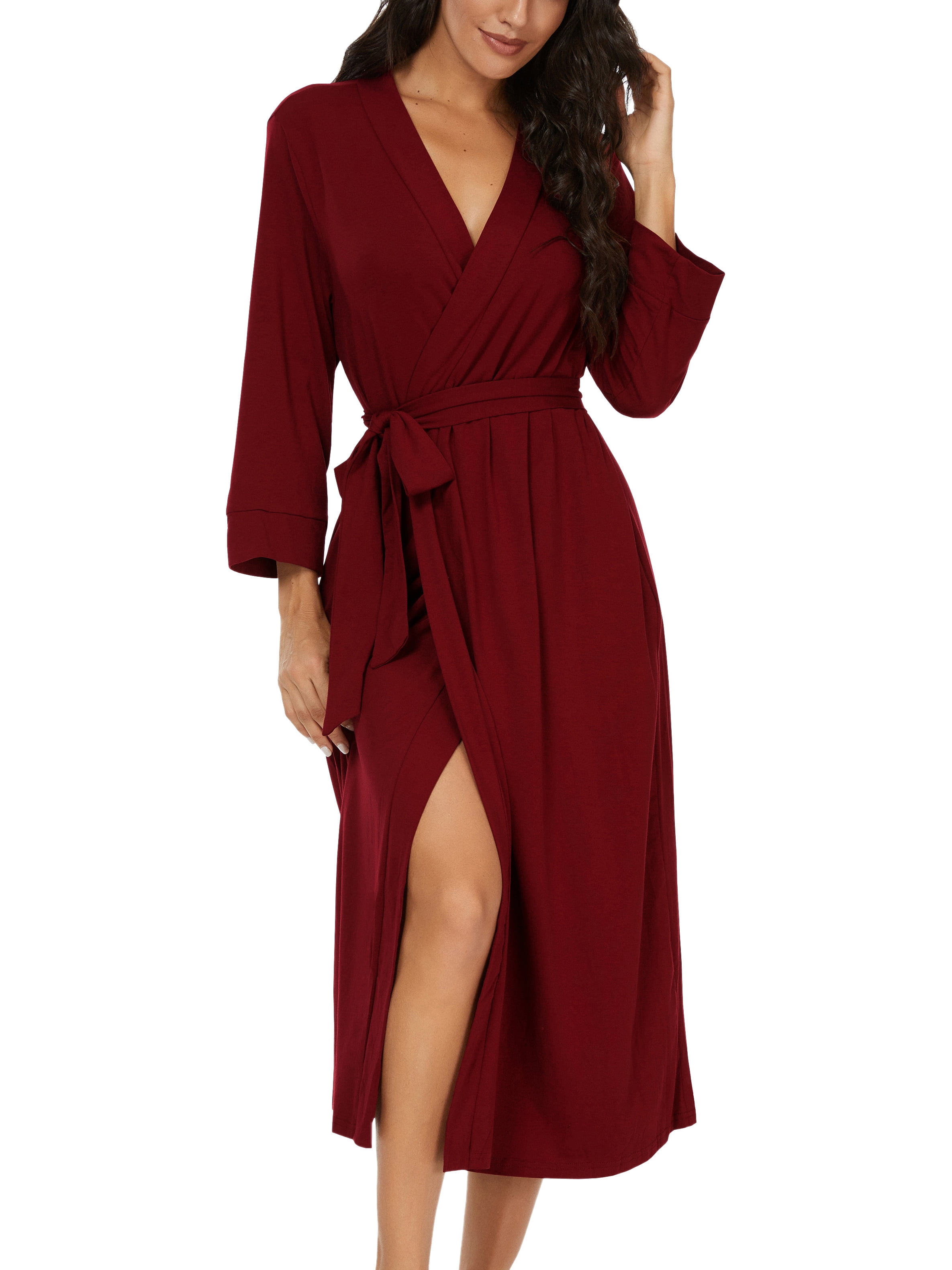 MINTREUS Women Kimono Robes Long Knit Bathrobe Lightweight Soft Knit