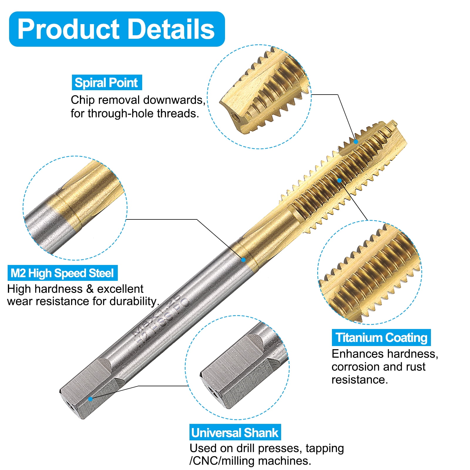 Uxcell Tap and Drill Bit Set, 3pcs M8 x 1.25 Metric Spiral Point Thread Screw Taps & 3pcs 6.8mm Twist Drill Bits, Titanium Coated/Roasted Yellow HSS-6542/M35 HSS-CO Tapping Threading Tool
