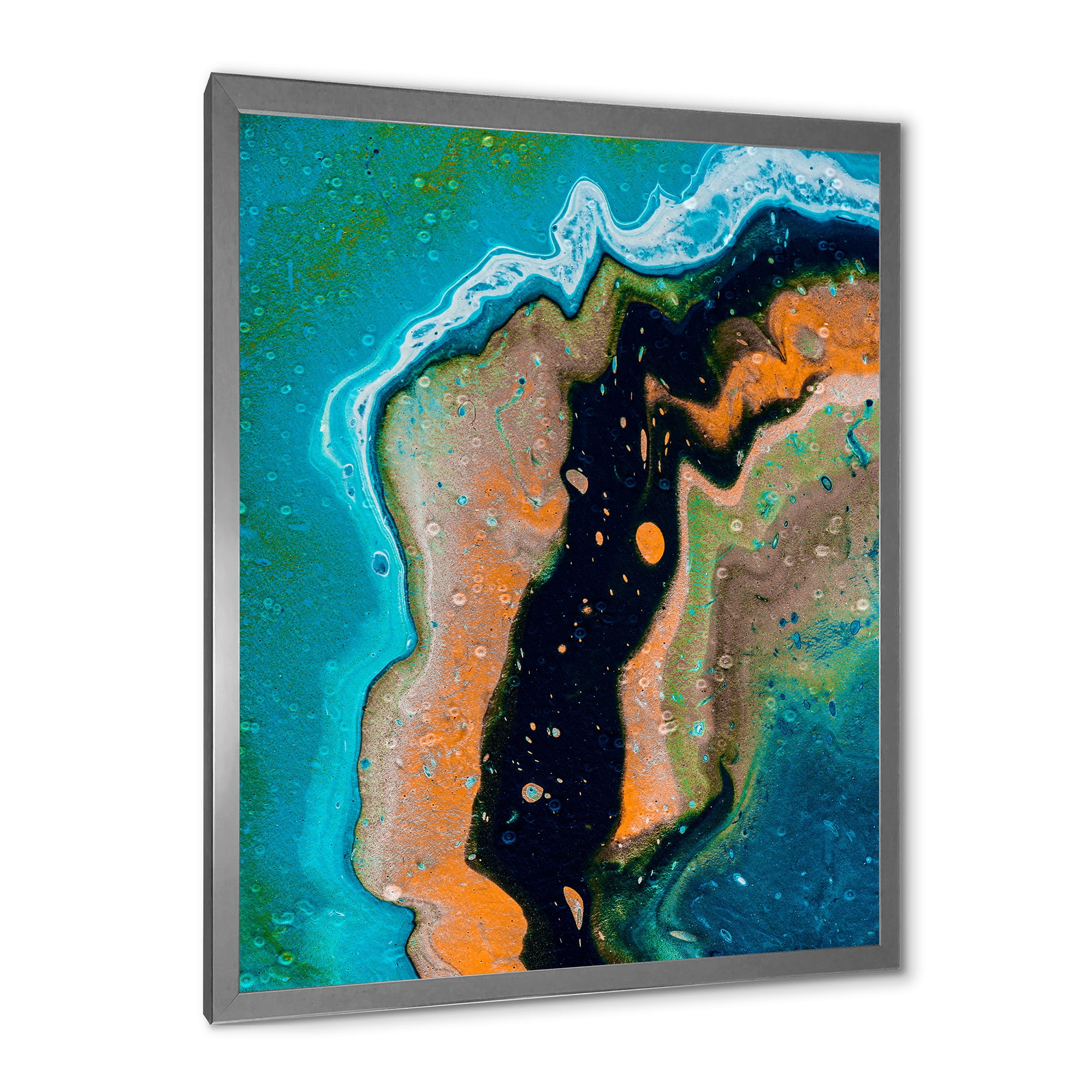 Designart 'Abstract Composition In Black and Orange' Modern Framed Art Print