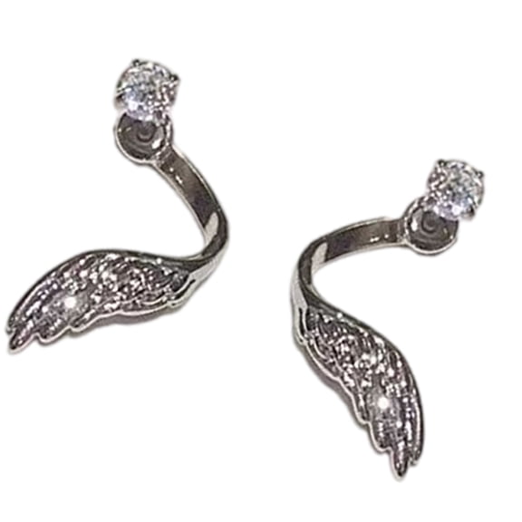 Angel Wing Ear Studs With Sparkling Crystal Detail Handmade Rhinestones Piercing Earrings For Fashion Jewelry Lovers