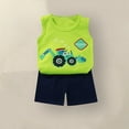 thumbnail image 3 of ZACPNCV Toddler Boys Summer Sets Kids Excavator Truck Printed Vest Tank Tops + Shorts Camisole Sets Cute Clothing Outfit Green 9-18 Months, 3 of 3