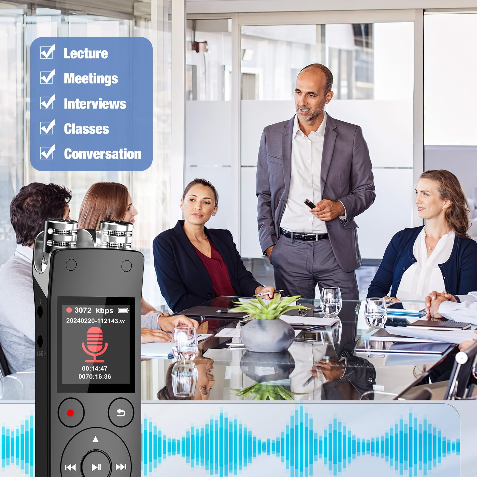 LC-dolida 32GB Digital Voice Recorder, Voice Activated Recorder with Playback, 3072kbps Audio Recorder Dictaphone for Meetings Interviews, HD Recording, Variable Speed, A-B Repeat, Large Screen