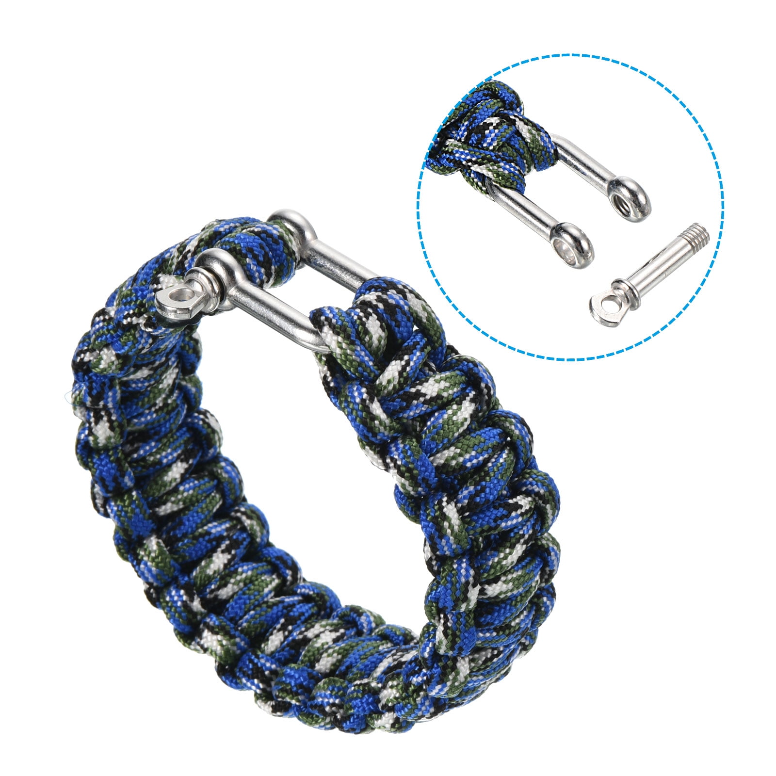 Everyday Jewelry Blue Green White and Black Nylon Paracord Bracelet Jewelrys - Bracelet, Nylon Paracord Plastic, Multicolored, 18mm Wide Survival Camo