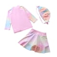 thumbnail image 2 of 12M-6T Girls Rash Guards Swimsuit Long Sleeve Swim Shirts + Swim Culottes Cover-up Skirts + Swim Hat Set, Uccdo Little Girl 3 Pieces Bathing Suits For Beach Swimming Pool Party, 2 of 6