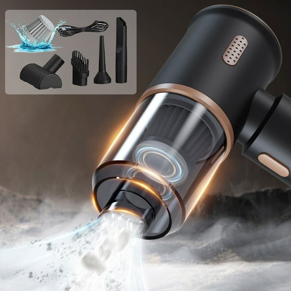 xjwjuw Mini Portable Car Vacuum Cleaner, Wet and Dry Handheld, Strong Suction Power, Multifunctional Attachments, Low Noise, Home and Car Cleaning, Easy to Maintain
