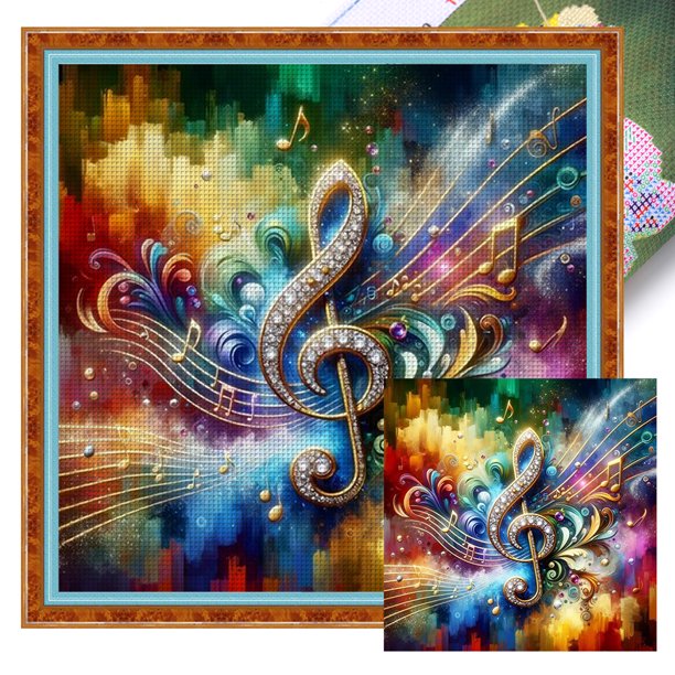 Hilo Algodón Ecológico Bordado Notas Musicales Impresas 11CT Punto Cruz 40x40cm