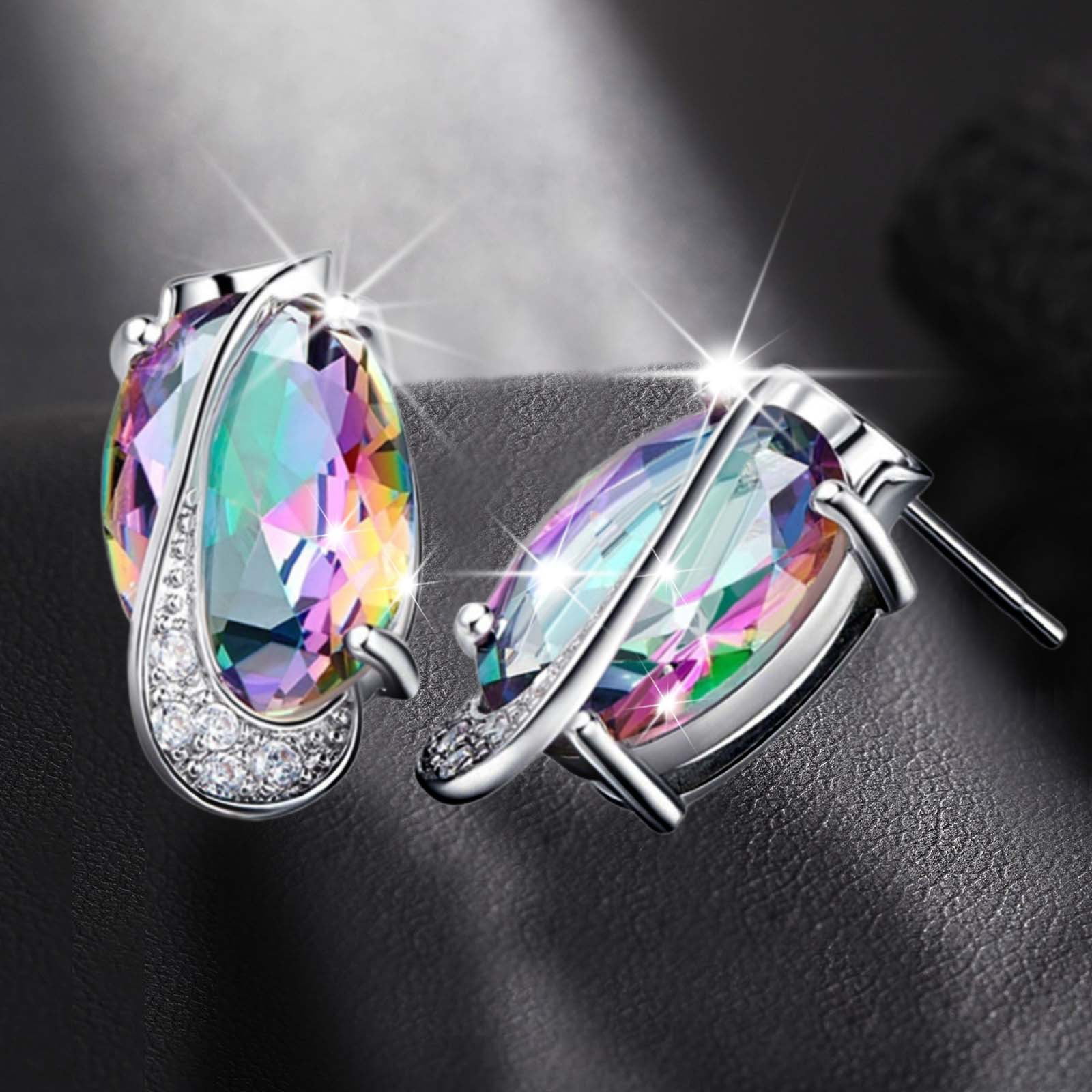 Rainbow Stud Earrings with Sapphires, Diamonds and Mother of Pearl