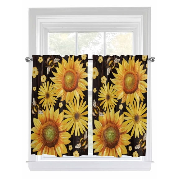 Sunflower Living Room Curtains 2 Panel, Yellow Floral Elegant Pastoral Flowers Watercolor Cafe Window Treatment, Farmhouse Bedroom Bathroom Kitchen Curtains Drapes 104"x45"